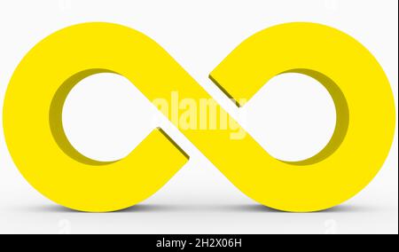 Symbole infini 3d jaune isolé sur fond blanc - rendu 3d Banque D'Images