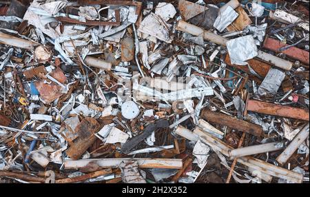 Ferraille pour recyclage, vue de dessus. Banque D'Images