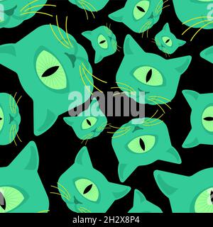 Un motif extraterrestre pour chat à œil sans coutures.Fond animal monstre vert.Texture du tissu pour bébé Illustration de Vecteur