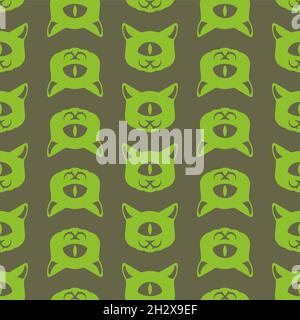 Un motif extraterrestre pour chat à œil sans coutures.Fond animal monstre vert.Texture du tissu pour bébé Illustration de Vecteur