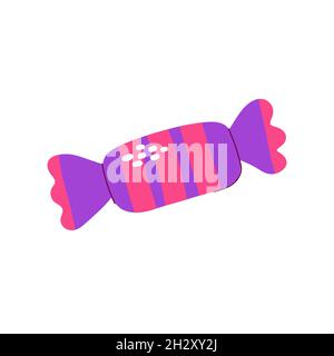 Bonbon de dessin animé sur fond blanc.Mignon dessert dessiné à la main.Couleur douce de fête, chocolat, lipop.Panneau Trick or Treat.Caramel emballé.Un bonbon i Illustration de Vecteur