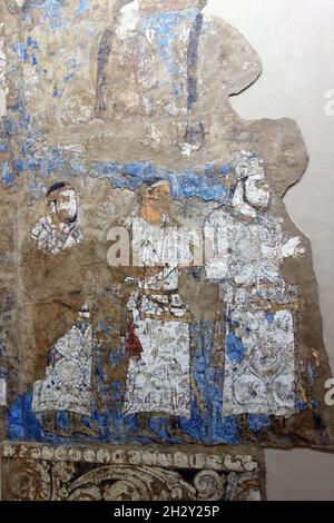 Peintures murales d'Afrasiab, peintures des Ambassadeurs, Musée d'Afrasiab, Afrosiyob-Samarqand shahar tarixi muzeyi, Samarkand, Ouzbékistan, Asie centrale Banque D'Images