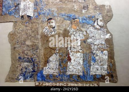 Peintures murales d'Afrasiab, peintures des Ambassadeurs, Musée d'Afrasiab, Afrosiyob-Samarqand shahar tarixi muzeyi, Samarkand, Ouzbékistan, Asie centrale Banque D'Images