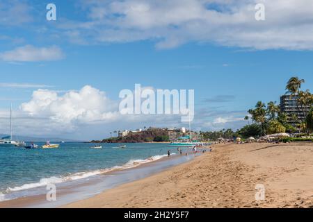 Vue panoramique panoramique sur la plage de Ka'anapali, Maui, Hawaï Banque D'Images