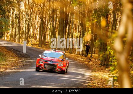 Nyiregyhaza, Hongrie, 24/10/2021, 06 OSTBERG Mads (NOR), ERIKSEN Torstein (NOR), TRT Citroën Rally Team Hongrie, Citroën C3, action pendant le rallye 2021 FIA ERC Hongrie, 7e tour du Championnat européen de rallye 2021 FIA, du 21 au 24 octobre 2021 à Nyoregyhaza, Hongrie et Grégory photo LDPPI / Grégory Banque D'Images