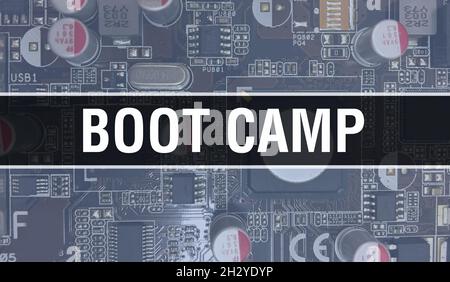 Concept Boot Camp avec carte mère.Texte Boot Camp écrit sur la technologie carte mère technologie de fond numérique.Boot Camp avec ci imprimé Banque D'Images