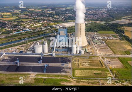 Vue aérienne des installations de la centrale électrique et des tours d'échappement de la centrale thermique combinée au charbon Datteln 4 uniper Kraftwerk im Löringhof a Banque D'Images