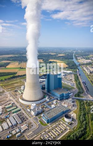 Vue aérienne des installations de la centrale électrique et des tours d'échappement de la centrale thermique combinée au charbon Datteln 4 uniper Kraftwerk im Löringhof a Banque D'Images