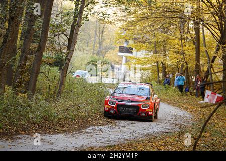 Nyiregyhaza, Hongrie, 24/10/2021, 06 OSTBERG Mads (NOR), ERIKSEN Torstein (NOR), TRT Citroën Rally Team Hongrie, Citroën C3, action pendant le rallye 2021 FIA ERC Hongrie, 7e tour du Championnat européen de rallye 2021 FIA, du 21 au 24 octobre 2021 à Nyoregyhaza, Gregory/LDPPI LiveMedia Banque D'Images