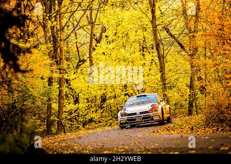 Nyiregyhaza, Hongrie, 24/10/2021, 08 GRYAZIN Nikolay (RUS), ALEKSANDROV Konstantin (RUS), Nikolay Gryazin, Volkswagen Polo GTI R5, action lors du rallye FIA 2021 Hongrie, 7e tour du championnat européen de rallye FIA 2021, du 21 au 24 octobre 2021, à Nyregyza, DPIV / Basin, Hongrie Banque D'Images