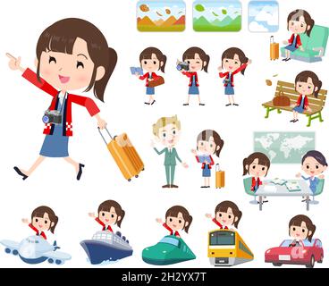 Un ensemble de porter un manteau happi femme en voyage.c'est l'art vectoriel si facile à éditer. Illustration de Vecteur