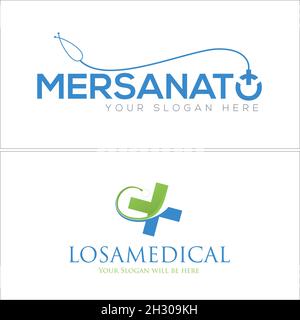 Clinique médicale moderne Cross Health logo stéthoscope design Illustration de Vecteur