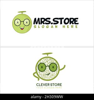 Magasin d'affaires moderne fruit melon caractère dessin animé logo Illustration de Vecteur