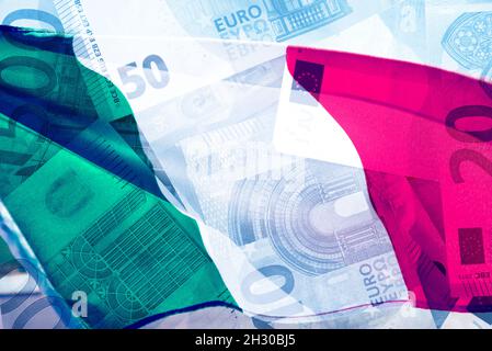 Drapeau Italien et billets Banque D'Images