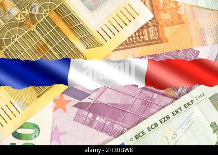 Drapeau français et billets en euros Banque D'Images