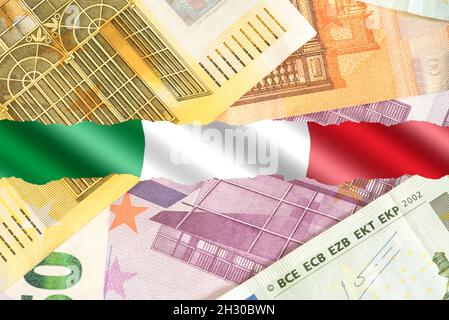 Drapeau Italien et billets Banque D'Images