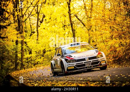 Nyiregyhaza, Hongrie, 24/10/2021, 08 GRYAZIN Nikolay (RUS), ALEKSANDROV Konstantin (RUS), Nikolay Gryazin, Volkswagen Polo GTI R5, action lors du rallye FIA 2021 Hongrie, 7e tour du championnat européen de rallye FIA 2021, du 21 au 24 octobre 2021, à Nyregyza/DPIV/Bashiza LiveMedia Banque D'Images