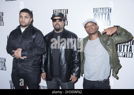 O'Shea Jackson Jr, Ice Cube et Jason Mitchell arrivent à la projection spéciale de Straight Outta Compton au Picture House Central - Londres Banque D'Images