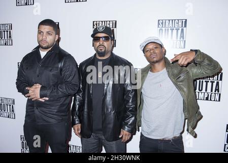 O'Shea Jackson Jr (Ice Cube) Ice Cube et Jason Mitchell (Easy-E) arrivent à la projection spéciale de Straight Outta Compton au Picture House Central - Londres Banque D'Images