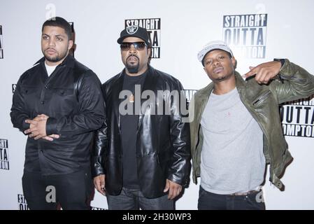 O'Shea Jackson Jr (Ice Cube) Ice Cube et Jason Mitchell (Easy-E) arrivent à la projection spéciale de Straight Outta Compton au Picture House Central - Londres Banque D'Images