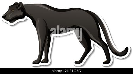 Un modèle d'autocollant d'illustration de personnage de dessin animé panthère noir Illustration de Vecteur