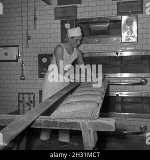 Ein Bäcker BEI seiner täglichen Arbeit, Deutschland 1950er Jahre.Un bakerman et son entreprise quotidienne, l'Allemagne des années 1950. Banque D'Images