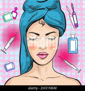 Illustration vectorielle d'une femme dans un salon de beauté, style pop art Illustration de Vecteur