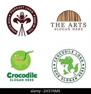 Moderne l'art divertissement podcast animal personnage crocodile logo design Illustration de Vecteur