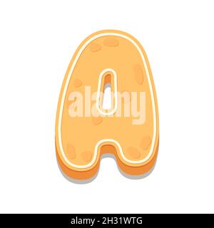 Biscuits au pain d'épice lettre A. lettre de dessin animé avec couche de sucre glace.Illustration vectorielle pour votre conception. Illustration de Vecteur