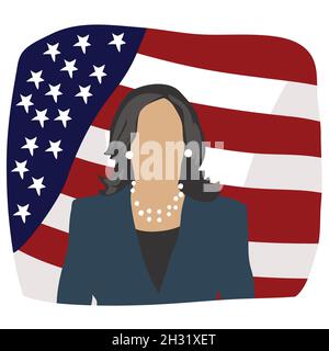 Kamala harris avec USA drapeau dessin animé clip art Illustration de Vecteur