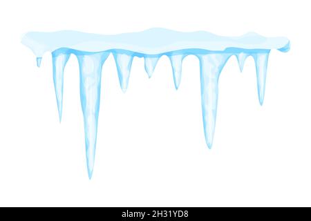Glaces avec neige décoration d'hiver, eau gelée en dessin animé stile isolé sur fond blanc.Cristaux de glace, élément suspendu.Texturé, brillant.Illustration vectorielle Illustration de Vecteur