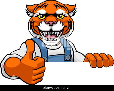 Tiger Mascot Plumber Mechanic Handyman Worker Illustration de Vecteur