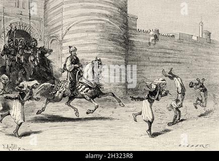 Coureurs et acrobates du Grand Turque à Constantinople. Istanbul, Turquie. Ancienne illustration gravée du XIXe siècle de la nature 1883 Banque D'Images