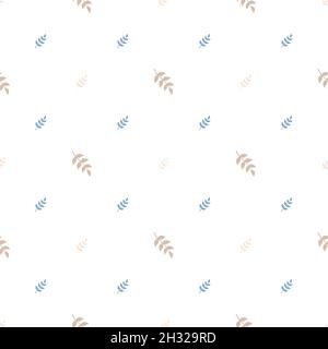 Joli motif simple sans couture avec feuilles et brindilles bleues et beiges.Impression délicate pour le papier d'emballage, les textiles et le design Illustration de Vecteur