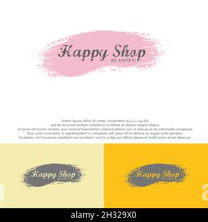 Message d'accueil manuscrit moderne Happy Shop peinture logo pinceau Illustration de Vecteur