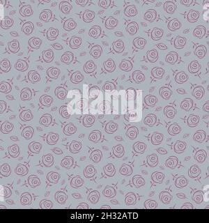 Motif fleuri sans coutures.Roses couleur lavande poussiéreuses sur fond gris aux tons frais. Illustration de Vecteur