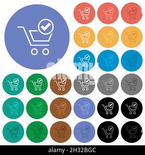 Les icônes plates multicolores du contour de la vérification des chariots sur fond rond.Inclut des variantes d'icônes blanches, claires et sombres pour les effets de survol et d'état actif Illustration de Vecteur