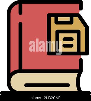 L'icône du livre et de la disquette.Contour du livre et de la disquette vecteur icône couleur isolé plat Illustration de Vecteur