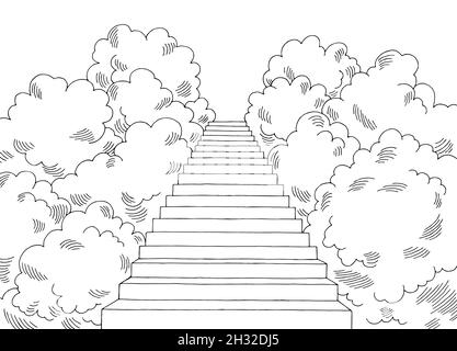 Schéma de l'escalier vers le ciel noir blanc paysage dessin vecteur d'illustration Illustration de Vecteur