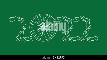 2022 Bicycle Happy New Year carte vectorielle illustration sur fond vert Illustration de Vecteur