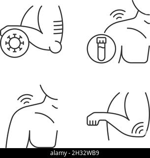 Ensemble d'icônes linéaires de douleur d'épaule et de coude Illustration de Vecteur