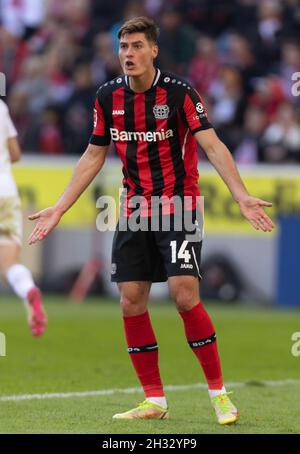 Koeln, Allemagne.24 octobre 2021.Koeln, Deutschland, 24.10.2021, Bundesliga, match day 9,FC Koeln - Bayer 04 Leverkusen, Patrik Schick (B04) gestes.Crédit : Juergen Schwarz/Alay Live News Banque D'Images