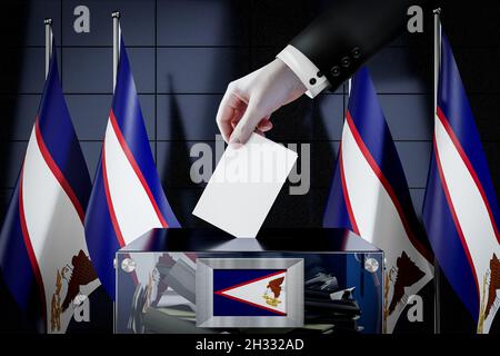 Drapeaux des Samoa américaines, déposer la carte de vote dans une boîte - vote, concept électoral - illustration 3D Banque D'Images