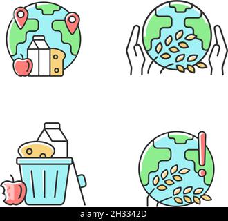 Jeu d'icônes de couleur RVB pour les problèmes de faim dans le monde Illustration de Vecteur