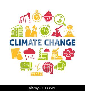 Affiche de concept ronde sur le changement climatique de style plat.Bannière de protection de l'environnement.Illustration vectorielle. Illustration de Vecteur