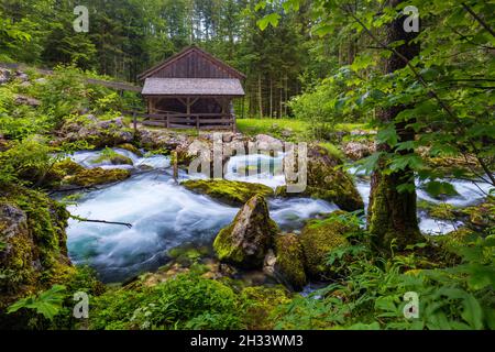 Le moulin de Gollinger à la chute d'eau de Gollinger à Golling, Salzbourg, Autriche. Un ancien moulin à eau près de la cascade de Gollinger au sud de Salzbourg. Banque D'Images