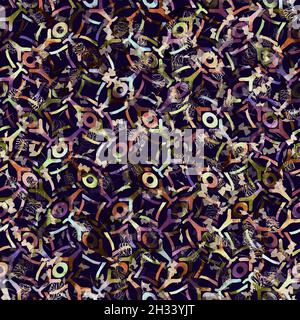 Imprimé camouflage géométrique exotique multicolore de boho.Motif de répétition détaillé pour le sol sombre automnal sans couture. Banque D'Images