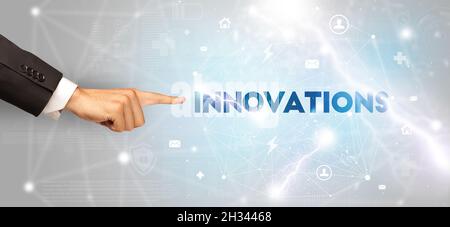 Pointant de la main sur le concept d'inscription Banque D'Images