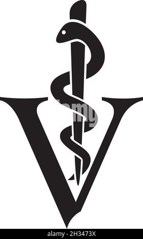 Symbole vétérinaire - serpent caduceus avec illustration de vecteur de bâton Illustration de Vecteur