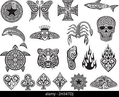 Les icônes tribales tatouage définissent l'illustration vectorielle Illustration de Vecteur